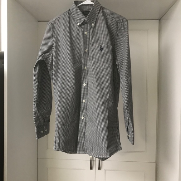 US Polo Assn. Men’s Non Iron US 15 LS 32/33 Button Down Shirt Black and White - Picture 2 of 8